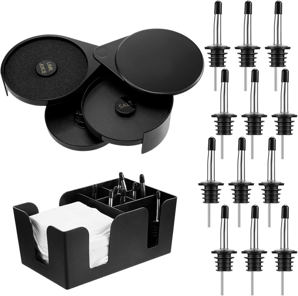 Mifoci 3 Tier Bar Glass Rimmer Bartender Tool Salt Rimmer for Cocktails Margarita 12 Pcs Stainless Steel Classic Bottle Pourers and Bar Caddy Set with 6 Compartments for Bartender Accessories Party Mifoci 3 Tier Bar Glass Rimmer Bartender Tool Salt Rimmer for Cocktails Margarita 12 Pcs Stainless Steel Classic Bottle Pourers and Bar Caddy Set with 6 Compartments for Bartender Accessories Party