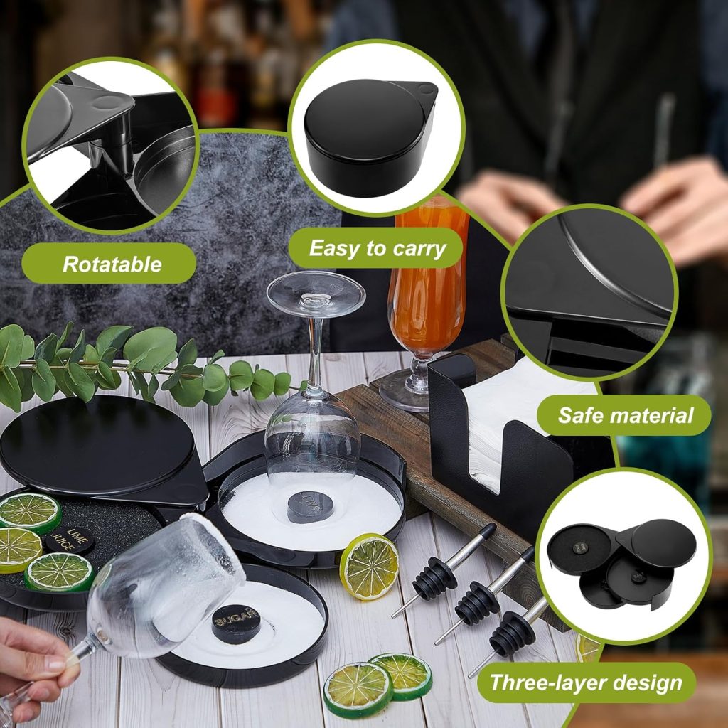 Mifoci 3 Tier Bar Glass Rimmer Bartender Tool Salt Rimmer for Cocktails Margarita 12 Pcs Stainless Steel Classic Bottle Pourers and Bar Caddy Set with 6 Compartments for Bartender Accessories Party Mifoci 3 Tier Bar Glass Rimmer Bartender Tool Salt Rimmer for Cocktails Margarita 12 Pcs Stainless Steel Classic Bottle Pourers and Bar Caddy Set with 6 Compartments for Bartender Accessories Party