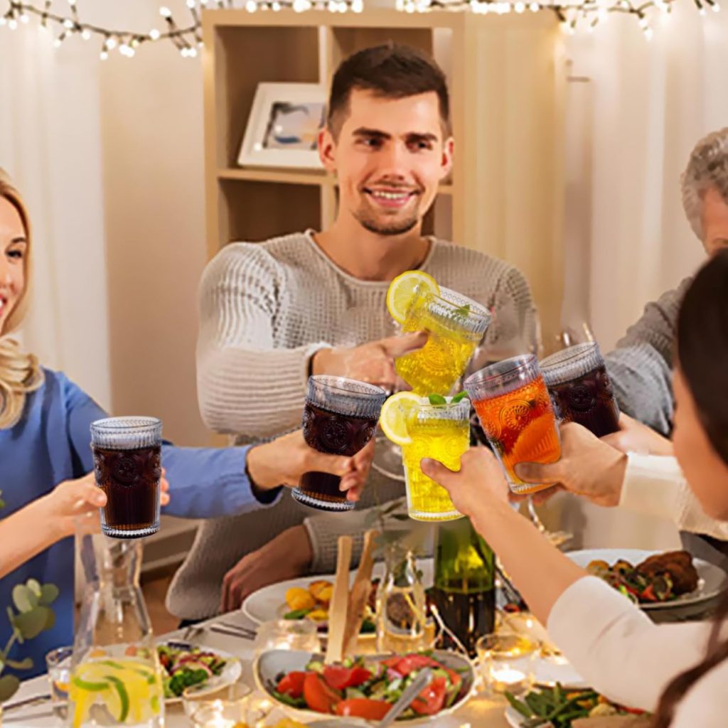 Vintage Glassware Romantic Drinking Glasses - 12 oz Cocktail Glasses Set of 6 Embossed Water Glasses Drinking Perfect Glass Cups for Coffee, Cocktails, and Beverages Dishwasher Safe Ideal Gifts Vintage Glassware Romantic Drinking Glasses - 12 oz Cocktail Glasses Set of 6 Embossed Water Glasses Drinking Perfect Glass Cups for Coffee, Cocktails, and Beverages Dishwasher Safe Ideal Gifts