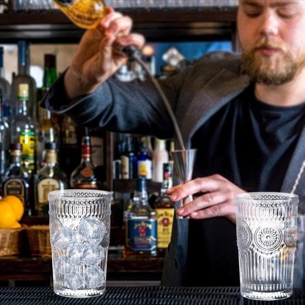 Vintage Glassware Romantic Drinking Glasses - 12 oz Cocktail Glasses Set of 6 Embossed Water Glasses Drinking Perfect Glass Cups for Coffee, Cocktails, and Beverages Dishwasher Safe Ideal Gifts Vintage Glassware Romantic Drinking Glasses - 12 oz Cocktail Glasses Set of 6 Embossed Water Glasses Drinking Perfect Glass Cups for Coffee, Cocktails, and Beverages Dishwasher Safe Ideal Gifts