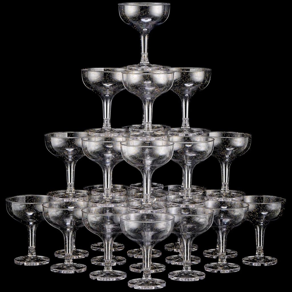 Zopeal 50 Pcs Champagne Glasses 5 oz Unbreakable Plastic Martini Glasses Disposable Wine Cups Stackable Stemmed Champagne Coupe Shatterproof Party Stem Cups for Wedding Birthday Bar (Gold Glitter) Zopeal 50 Pcs Champagne Glasses 5 oz Unbreakable Plastic Martini Glasses Disposable Wine Cups Stackable Stemmed Champagne Coupe Shatterproof Party Stem Cups for Wedding Birthday Bar (Gold Glitter)