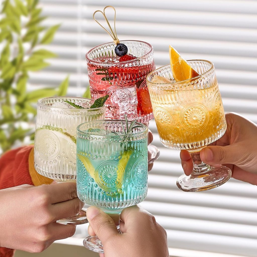 6 Packs Vintage Goblet Glasses, oz Wine Glasses, Embossed Floral Glass Cups Set, Clear Drink Glasses, Drinking Goblets, Bar Tumbler Glassware for Iced Tea, Wine, Beer, Juice, Cocktail, Whiskey 6 Packs Vintage Goblet Glasses, oz Wine Glasses, Embossed Floral Glass Cups Set, Clear Drink Glasses, Drinking Goblets, Bar Tumbler Glassware for Iced Tea, Wine, Beer, Juice, Cocktail, Whiskey