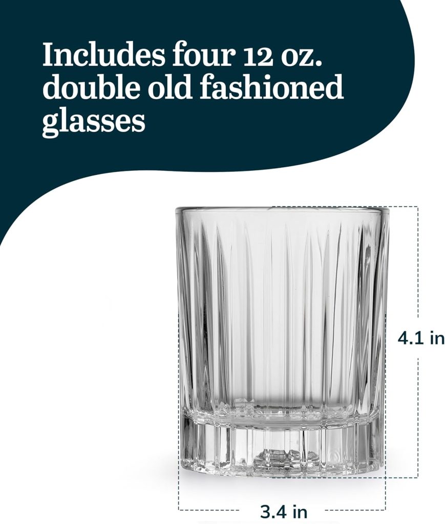 Libbey Flashback Double Old Fashioned Glasses, Classic Ridged, Cut Cocktail Glasses Set of 4, Vintage Whiskey Glasses Set for Cocktails, Mixed Drinks Libbey Flashback Double Old Fashioned Glasses, Classic Ridged, Cut Cocktail Glasses Set of 4, Vintage Whiskey Glasses Set for Cocktails, Mixed Drinks