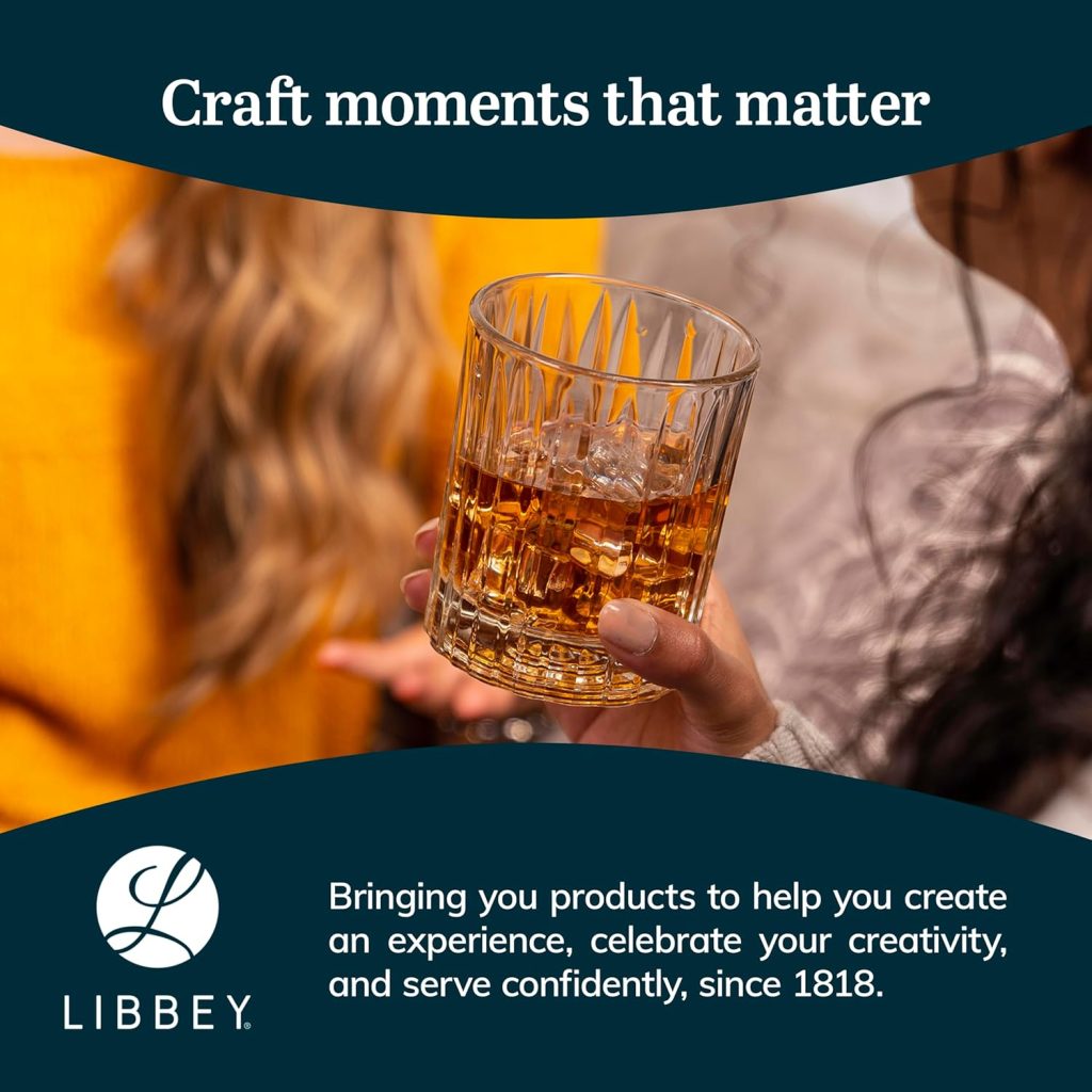 Libbey Flashback Double Old Fashioned Glasses, Classic Ridged, Cut Cocktail Glasses Set of 4, Vintage Whiskey Glasses Set for Cocktails, Mixed Drinks Libbey Flashback Double Old Fashioned Glasses, Classic Ridged, Cut Cocktail Glasses Set of 4, Vintage Whiskey Glasses Set for Cocktails, Mixed Drinks