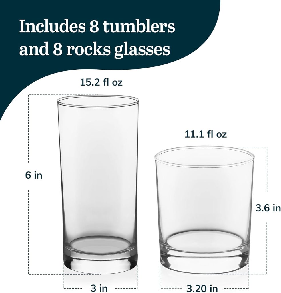 Libbey Province Tumbler and Rocks Glass Set, Elegant Drinkware Glasses Set of 16, Tall Drinking Glasses for Everyday Use or Any Special Occasion Libbey Province Tumbler and Rocks Glass Set, Elegant Drinkware Glasses Set of 16, Tall Drinking Glasses for Everyday Use or Any Special Occasion
