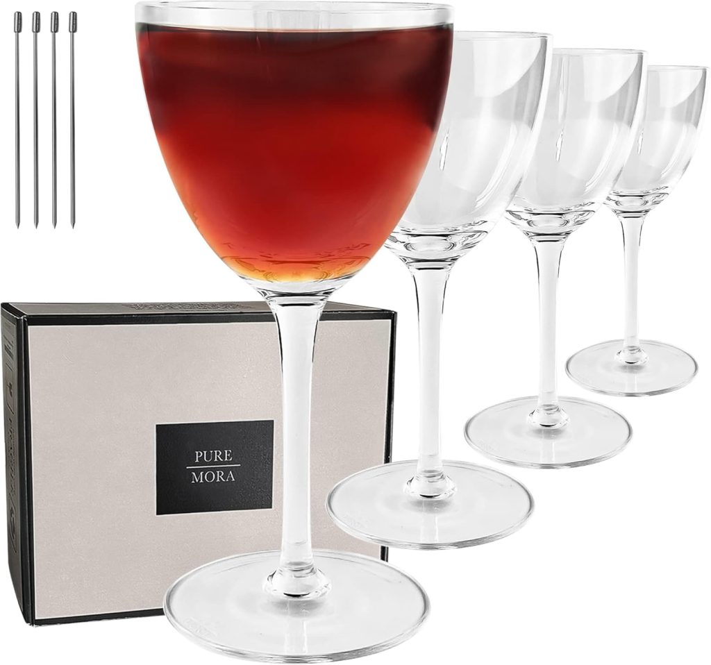 MORA Pure Nick and Nora Glasses, Set of 4-6oz - Smaller Cocktail Glass for Bijou, Old Pal, Aperitifs, Negroni, Vermouth, Wine, etc. Hand Blown Premium Crystal - Classic Bartender Mixology Glassware MORA Pure Nick and Nora Glasses, Set of 4-6oz - Smaller Cocktail Glass for Bijou, Old Pal, Aperitifs, Negroni, Vermouth, Wine, etc. Hand Blown Premium Crystal - Classic Bartender Mixology Glassware