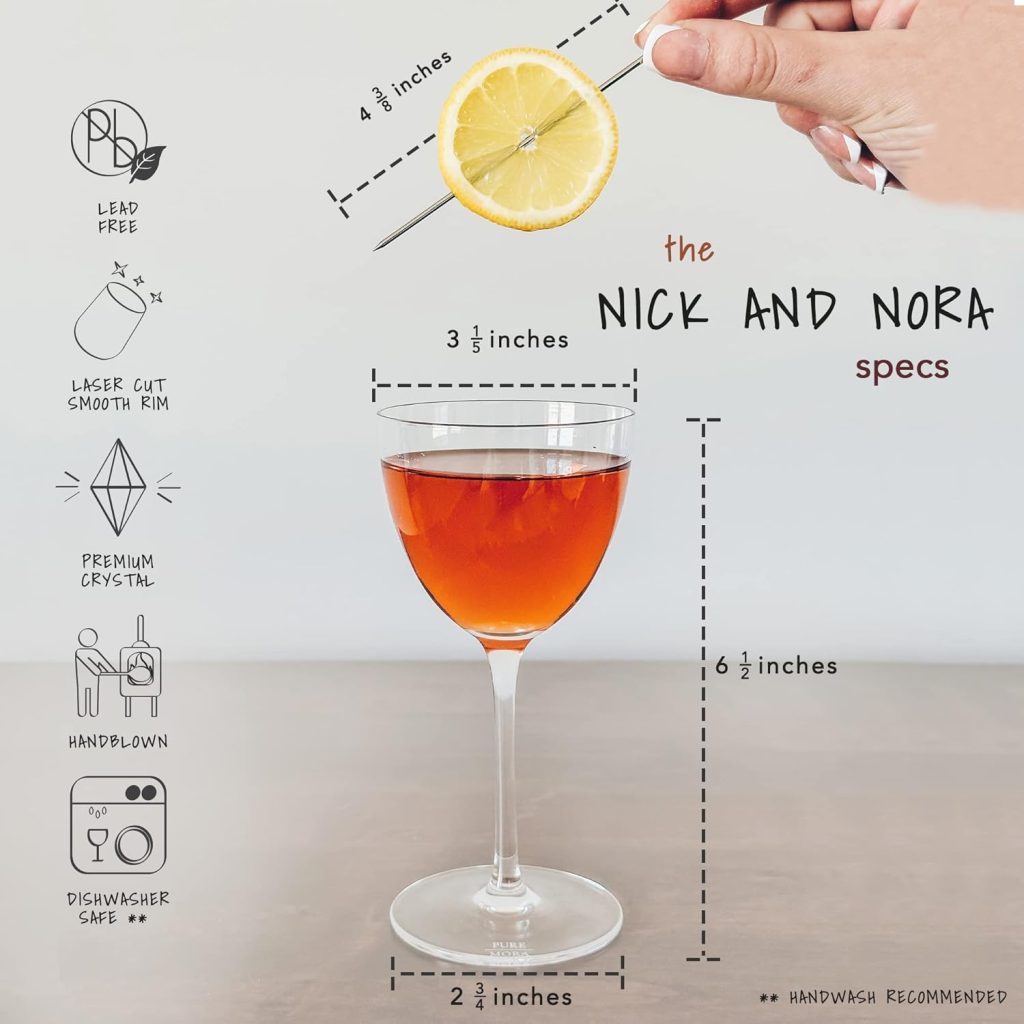 MORA Pure Nick and Nora Glasses, Set of 4-6oz - Smaller Cocktail Glass for Bijou, Old Pal, Aperitifs, Negroni, Vermouth, Wine, etc. Hand Blown Premium Crystal - Classic Bartender Mixology Glassware MORA Pure Nick and Nora Glasses, Set of 4-6oz - Smaller Cocktail Glass for Bijou, Old Pal, Aperitifs, Negroni, Vermouth, Wine, etc. Hand Blown Premium Crystal - Classic Bartender Mixology Glassware