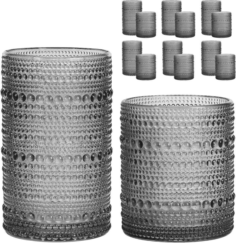 Moretoes Hobnail Drinking Glasses Set of 12, Oz Highball Glasses Oz Cocktail Glasses, Clear Embossed Boho Glass Cups Kitchen Bar Tumbler Glassware Set for Whiskey, Beer, Juice, Milk Moretoes Hobnail Drinking Glasses Set of 12, Oz Highball Glasses Oz Cocktail Glasses, Clear Embossed Boho Glass Cups Kitchen Bar Tumbler Glassware Set for Whiskey, Beer, Juice, Milk