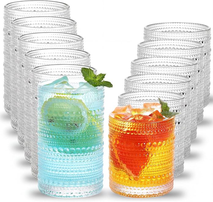 moretoes-hobnail-drinking-glasses-set-of-12-oz-highball-glasses-oz-cocktail-glasses-clear-embossed-boho-glass-cups-kitch